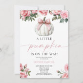 Elegante Pink Bow White Pumpkin Floral Baby Shower Einladung (Vorderseite)