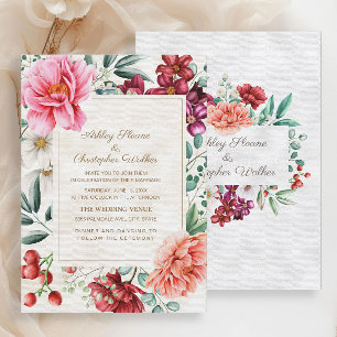 Elegante Pink Burgundy Coral Floral Wedding Einladung
