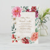 Elegante Pink Burgundy Coral Floral Wedding Einladung (Stehend Vorderseite)