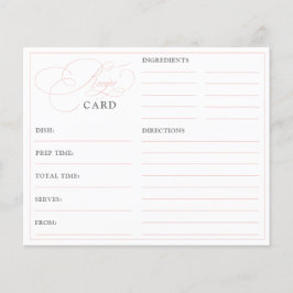 Elegante Pink Calligraphy Brautparty Rezept Card