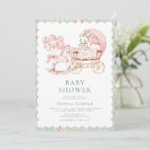 Elegante Pink Chinoiserie Girl Baby Shower Einladung (Stehend Vorderseite)