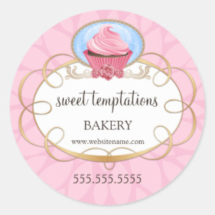 Elegante Pink Cupcake Bäckerei Verpackung Runder Aufkleber