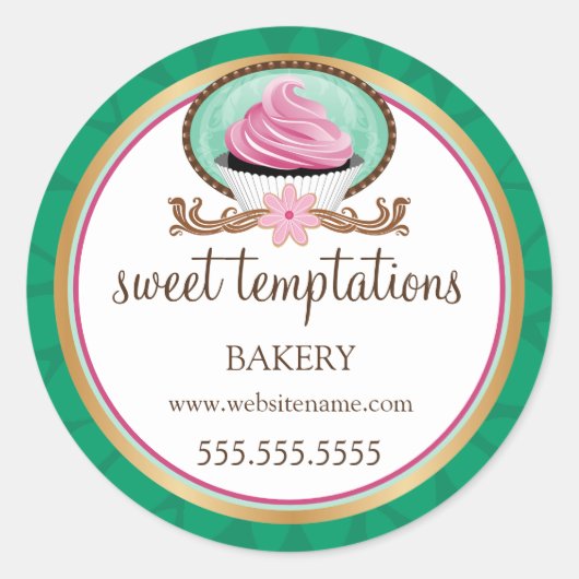 Elegante Pink Cupcake Bäckerei Verpackung Runder Aufkleber (Vorderseite)