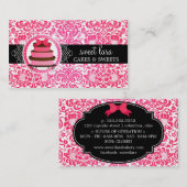 Elegante Pink-Damast-Rosa-Kuchen-Diamant-Bäckerei Visitenkarte (Vorne/Hinten)