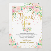Elegante Pink Floral Baby Dusche Danke Karte (Vorne/Hinten)