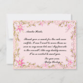 Elegante Pink Floral Baby Dusche Danke Karte (Vorderseite)