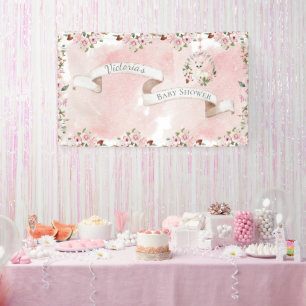 Elegante Pink Floral Baby Girl Babydusche Banner