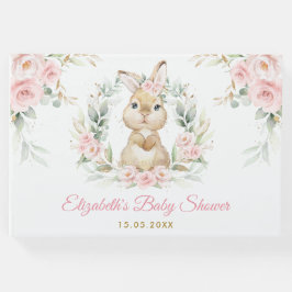 Elegante Pink Floral Bunny Rabbit Girl Babydusche Gästebuch