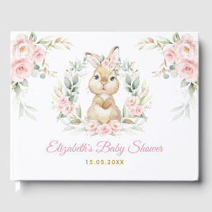 Elegante Pink Floral Bunny Rabbit Girl Babydusche Gästebuch