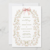 Elegante Pink Floral Girly Coquette Bow Wedding Einladung (Vorderseite)