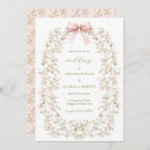 Elegante Pink Floral Girly Coquette Bow Wedding Einladung (Vorne/Hinten)