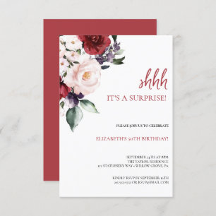 Elegante Pink Floral & Glitzer 50. Geburtstagspart Einladung