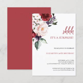 Elegante Pink Floral & Glitzer 50. Geburtstagspart Einladung