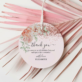 Elegante Pink Floral & Glitzer Geburtstagsparty Geschenkanhänger