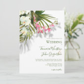 Elegante Pink Floral Palms Shadows Beach Hochzeit Einladung (Stehend Vorderseite)