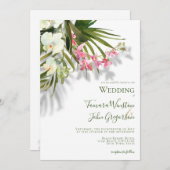 Elegante Pink Floral Palms Shadows Beach Hochzeit Einladung (Vorne/Hinten)