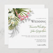 Elegante Pink Floral Palms Shadows Beach Hochzeit Einladung (Vorne/Hinten)