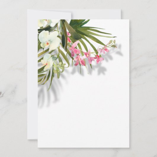 Elegante Pink Floral Palms Shadows Beach Hochzeit Einladung (Vorderseite)