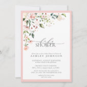Elegante Pink Floral Script Girl Baby Dusche Einladung (Vorderseite)