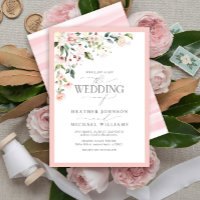Elegante Pink Floral Watercolor Calligrafy Wedding