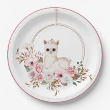 Elegante Pink Floral Watercolor Llama Babydusche