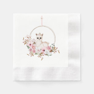Elegante Pink Floral Watercolor Llama Babydusche Serviette
