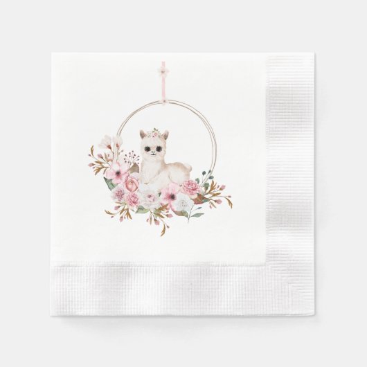 Elegante Pink Floral Watercolor Llama Babydusche Serviette (Vorderseite)