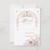 Elegante Pink Florals Moon Stars Tiara Quinceañera RSVP Karte (Vorderseite)