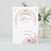 Elegante Pink Florals Moon Stars Tiara Quinceañera RSVP Karte (Stehend Vorderseite)