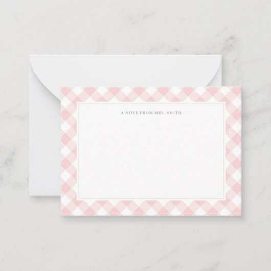 Elegante Pink Gingham Kariert Teacher Note Card Mitteilungskarte (Vorderseite)