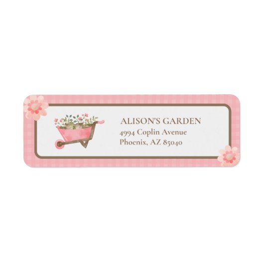 Elegante Pink Gingham Watercolor Garden Adresse (Vorne)
