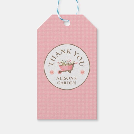 Elegante Pink Gingham Watercolor Garden Vielen Dan Geschenkanhänger (Vorderseite)