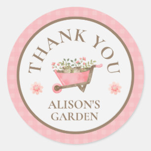 Elegante Pink Gingham Watercolor Garden Vielen Dan Runder Aufkleber