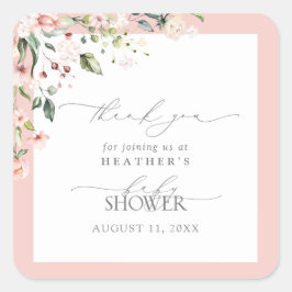 Elegante Pink Girl Blume Kinderdusche Danke Quadratischer Aufkleber