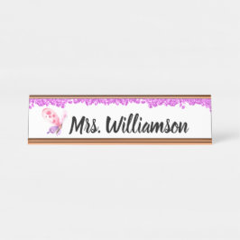 Elegante Pink Girly Sparkle Butterfly Teacher Schreibtischnamensplakette