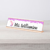 Elegante Pink Girly Sparkle Butterfly Teacher Schreibtischnamensplakette (Vorderseite )