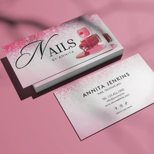 Elegante Pink Glitzernägel-Technikerin Monogramm Visitenkarte