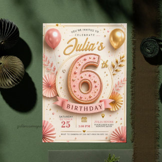 Elegante Pink-Gold-6.-Geburtstagsfeier Einladung