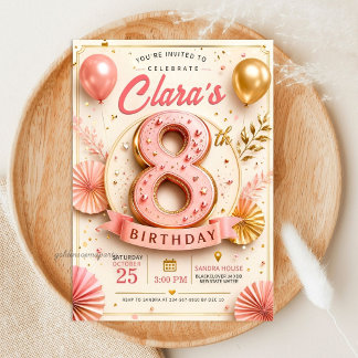 Elegante Pink-Gold-8.-Geburtstagsfeier Einladung