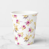 Elegante Pink Gold Aquarell Blütendusche Pappbecher (Vorderseite)