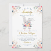 Elegante Pink Gold Floral Bunny Face Baby Dusche Einladung (Vorderseite)