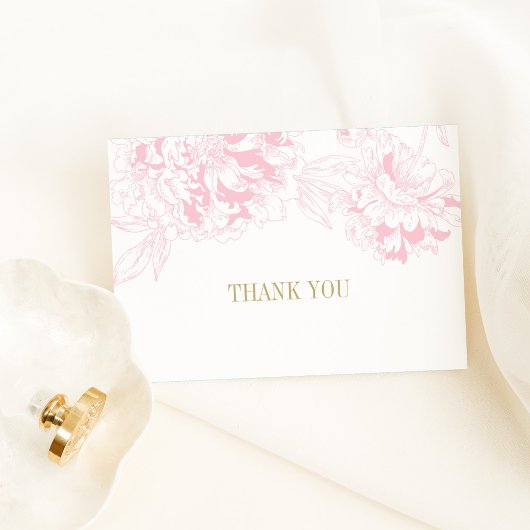 Elegante Pink Gold Floral Peony Wedding Dankeskarte