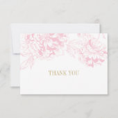 Elegante Pink Gold Floral Peony Wedding Dankeskarte (Vorderseite)