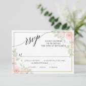 Elegante Pink Gold Floral Script Wasserfarbenhochz RSVP Karte (Stehend Vorderseite)