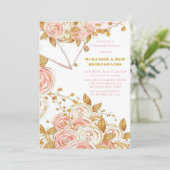 Elegante Pink Gold Peony Bridesmaids Mittagessen Einladung (Stehend Vorderseite)