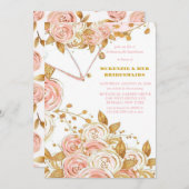 Elegante Pink Gold Peony Bridesmaids Mittagessen Einladung (Vorne/Hinten)