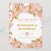 Elegante Pink Gold Peony Floral Wedding Save The Date (Vorne/Hinten)