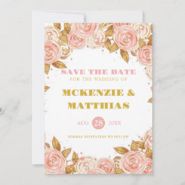 Elegante Pink Gold Peony Floral Wedding Save The Date