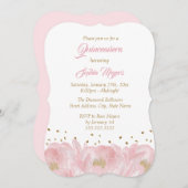 Elegante Pink Gold Peony Quinceanera Einladung (Vorne/Hinten)