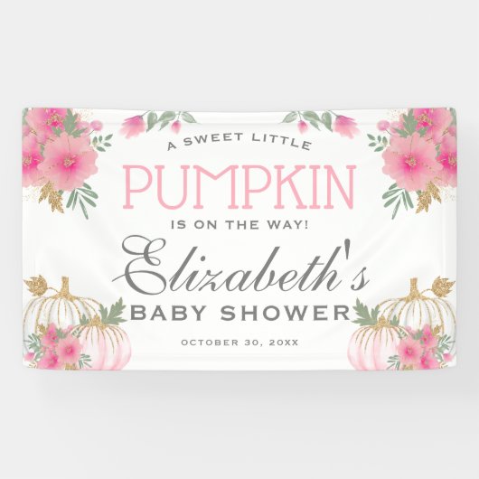 Elegante Pink & Gold Pumpkin Baby Dusche Banner (Horizontal)